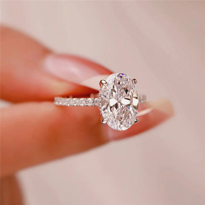 【JYJZZ201】Synthetic Moissanite S925 Sterling Silver 3 CT Oval Shaped Light Luxury Premium Feeling Cool Design Ring Engagement Wedding Jewelry Ring.