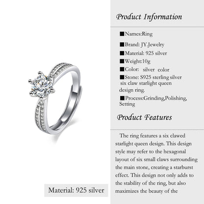 【JYJZZ169】（EMa）Synthetic Moissanite S925 sterling silver 1-2 CT six claw starlight queen fashion niche minimalist design wedding proposal ring.