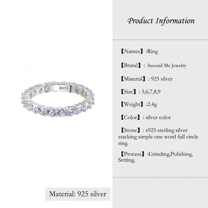 [JYJZZ186]  S925 Sterling Silver Single 0.1CT Stackable Ring, Simple Design, Zirconia Set Full Band Ring, Mix and Match Rings, Holiday Gifts, Everyday Wear Rings.