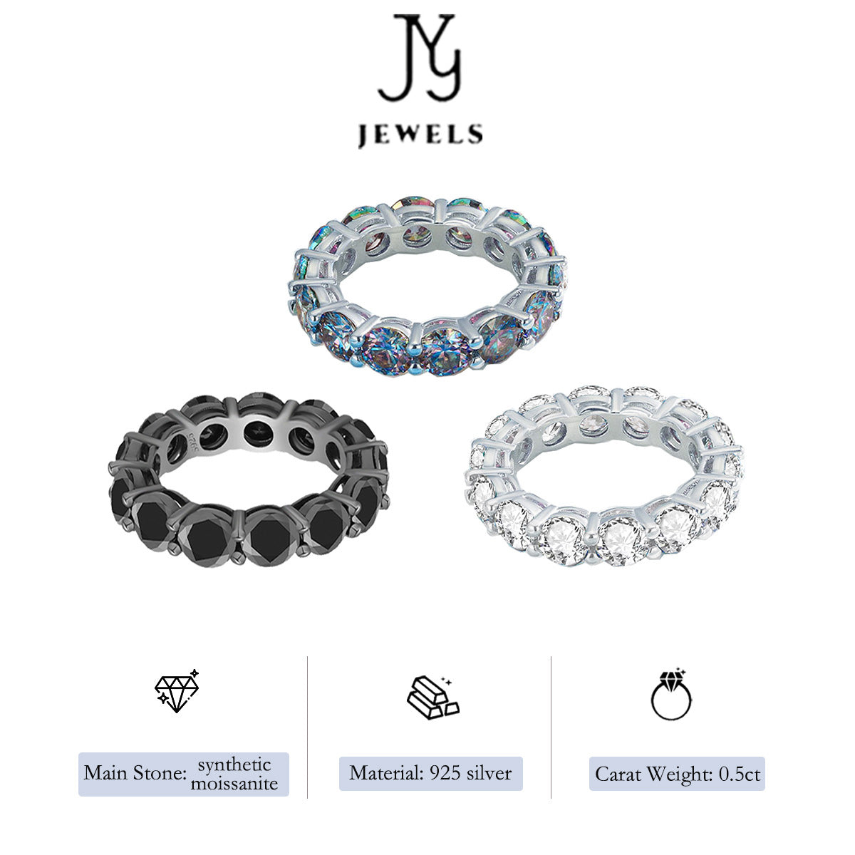 [JYJZZ175] （Ana）Synthetic Moissanite s925 silver new three colors can be customized fashion personality wind tide full circle row ring.