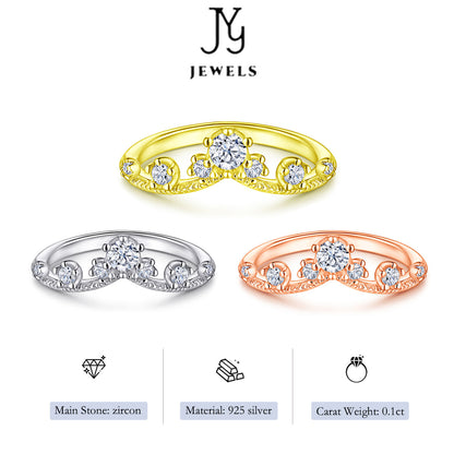 【JYJZZ170】s925 Silver Crown Zirconia Flower Ring Women Fashion Premium Feeling Niche V Shape Design Shape.