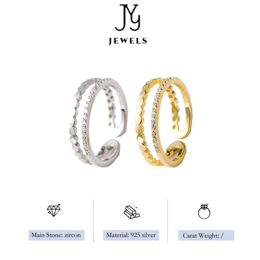 【JYJZZ200】S925 Sterling Silver Double Layer Row Ring Round Ring Minimalist Style Design Sense Temperament Women's Ring, Stackable Rings.