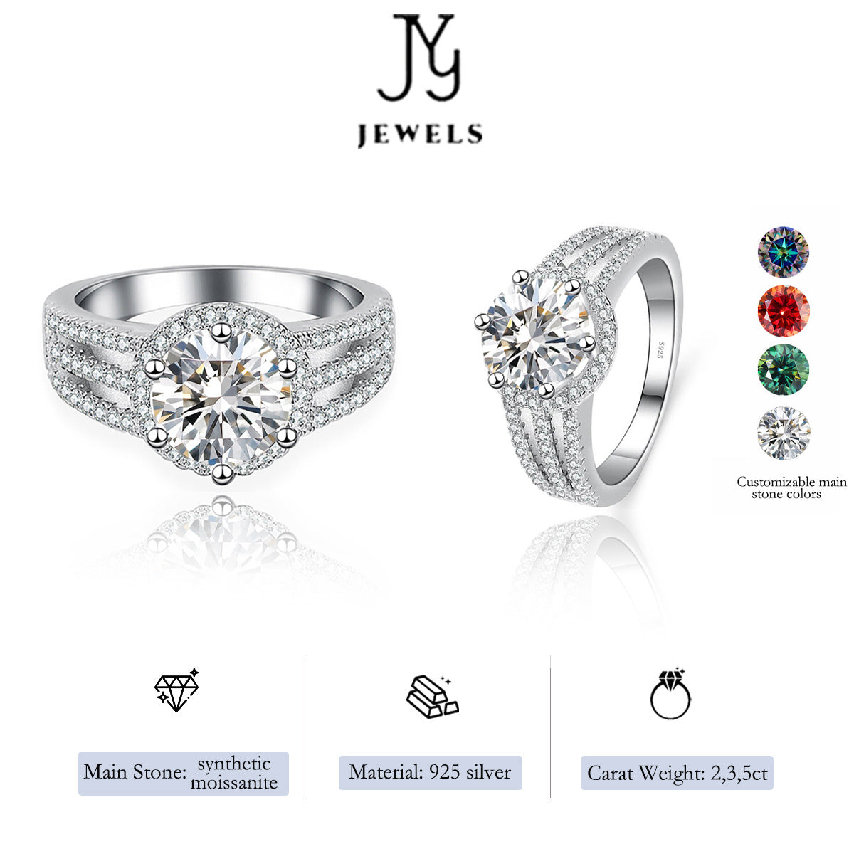 [JYJZZ179] （Regine	）Synthetic Moissanite 2CT S925 Sterling Silver Inlay Half Round Wrap Six Claw Closed Design Fashion Premium Feeling Ring.