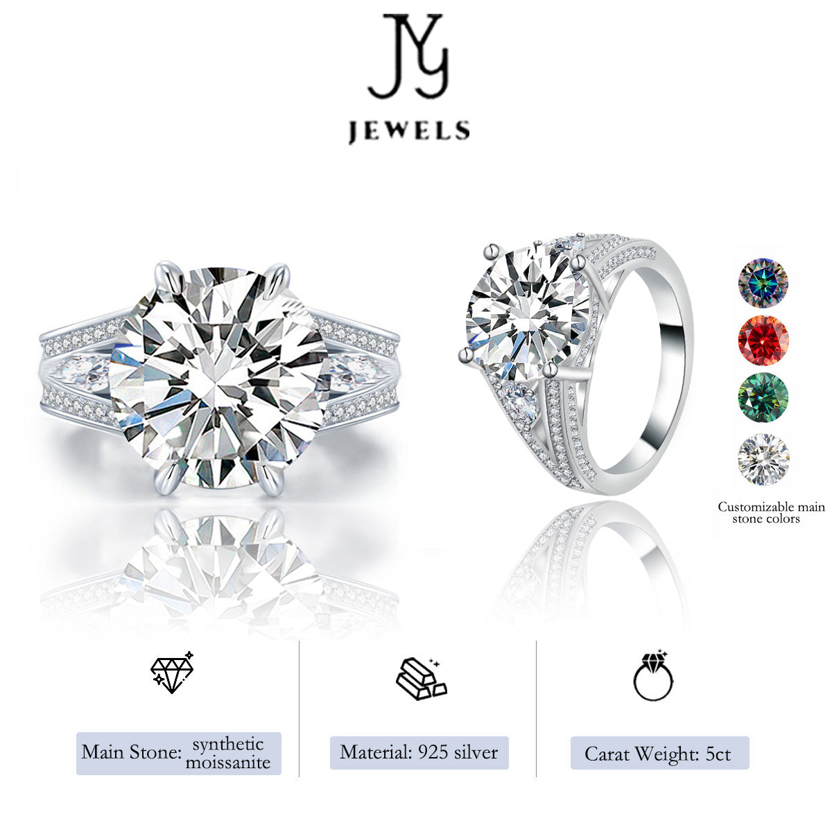 [JYJZZ176] Synthetic Moissanite S925 silver 5 CT four claw heavy duty high design light luxury fine craftsmanship versatile high fashion sense ring.