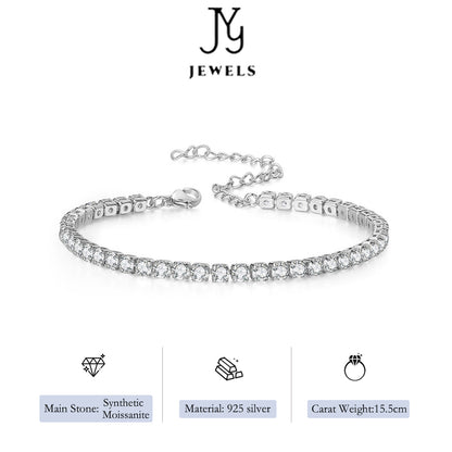 [JYJZZ207] Synthetic Moissanite S925 Sterling Silver Total Chain Length 21.cm 4.4 CT Round Inlay Tennis Bracelet Hip Hop Trend Minimalist Style Single Row Fashion Light Luxury Bracelet Bracelet for Women Men Classic Daily Jewelry Gift.