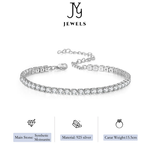 [JYJZZ207] Synthetic Moissanite S925 Sterling Silver Total Chain Length 21.cm 4.4 CT Round Inlay Tennis Bracelet Hip Hop Trend Minimalist Style Single Row Fashion Light Luxury Bracelet Bracelet for Women Men Classic Daily Jewelry Gift.